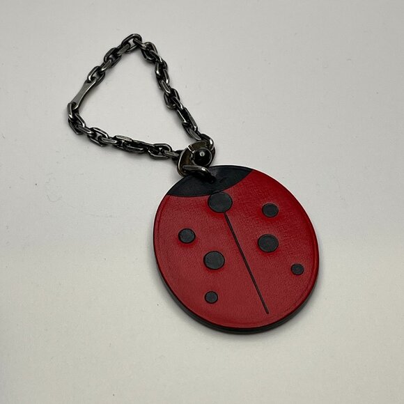 HERMES Vintage Ladybug Key Chain/Bag Charm w/ Sterling Silver Chain - Preowned